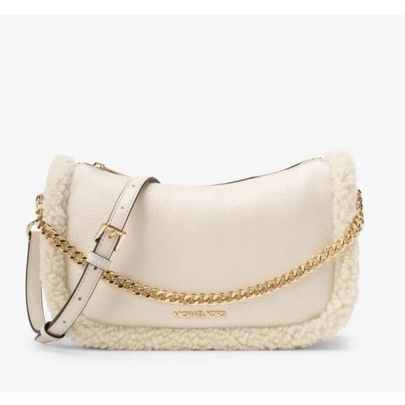 Michael Kors Carmela MD Leather Shearling Pouchette Crossbody Bag - Picture 1 of 11